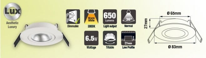LED inbouwspot | Ultra Slim downlight 6,5W Warm-wit 3000k | Dimbaar 650Lm 3