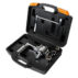 Tool case with ratchet wrench and sockets.