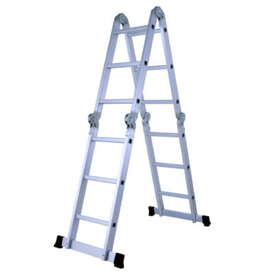Aluminium uitschuifbare ladder geïsoleerd op witte achtergrond.