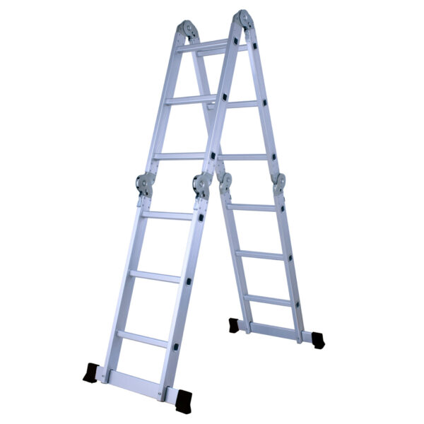 Aluminum extendable ladder isolated on white background.