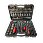 Tool box with various socket and screwdriver sets.
