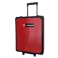 Red suitcase with pull-out handle and logo