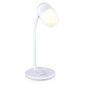 White LED desk lamp with wireless charging pad.
