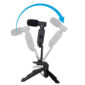 Rotatable microphone stand with clamps and microphones.