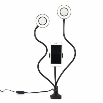 Double ring light with smartphone holder